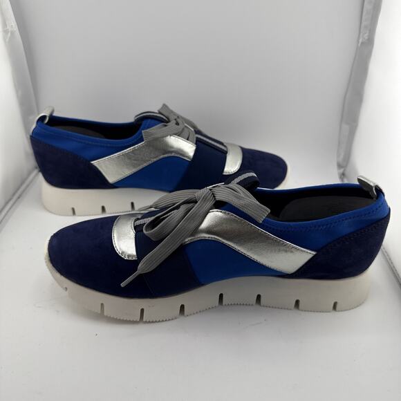Nine West Welldone Sneakers Womens 5 M Blue Suede Silver Leather Stretchy NWB - Picture 5 of 9